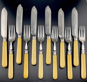 MAPPIN BROS Outstanding Silverplate Engraved 12 Pc Fish Set London 1865 - 1903