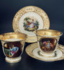 OLD PARIS Porcelain Hand Painted Monogram CHOCOLATE CUPS & SAUCER Pair 1830s