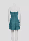 HERVE LEGER Beautiful Emerald Strapless Bandage A-Line Scallop Mini Dress