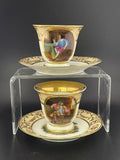 OLD PARIS Porcelain Hand Painted Monogram CHOCOLATE CUPS & SAUCER Pair 1830s