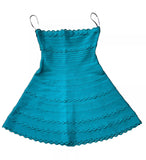 HERVE LEGER Beautiful Emerald Strapless Bandage A-Line Scallop Mini Dress