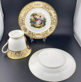 OLD PARIS Porcelain Hand Painted Monogram CHOCOLATE CUPS & SAUCER Pair 1830s