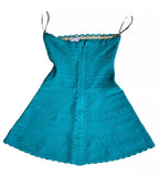 HERVE LEGER Beautiful Emerald Strapless Bandage A-Line Scallop Mini Dress
