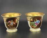 OLD PARIS Porcelain Hand Painted Monogram CHOCOLATE CUPS & SAUCER Pair 1830s