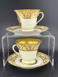 OLD PARIS Porcelain Hand Painted Monogram CHOCOLATE CUPS & SAUCER Pair 1830s