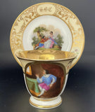 OLD PARIS Porcelain Hand Painted Monogram CHOCOLATE CUPS & SAUCER Pair 1830s