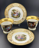 OLD PARIS Porcelain Hand Painted Monogram CHOCOLATE CUPS & SAUCER Pair 1830s